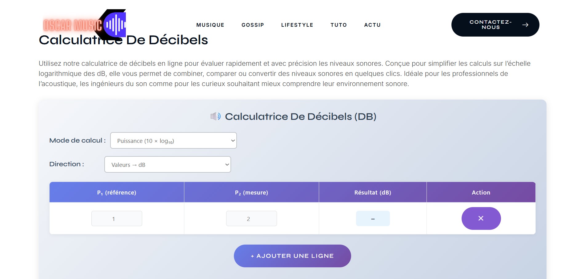 Oscarmusic Comment utiliser la calculatrice de décibels OscarMusic.com​ ?