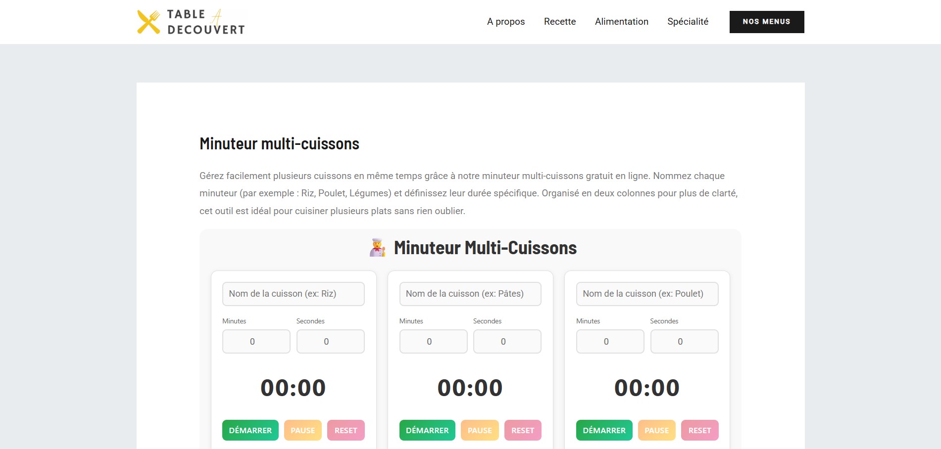 tableadecouvert Comment utiliser le minuteur cuisson en ligne de Tableadecouvert ?